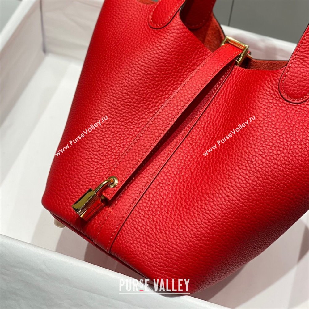 Hermes Picotin Lock Mini Bag 18cm in Togo Calfskin Leather Red/Gold 2025 (FL-250809028)