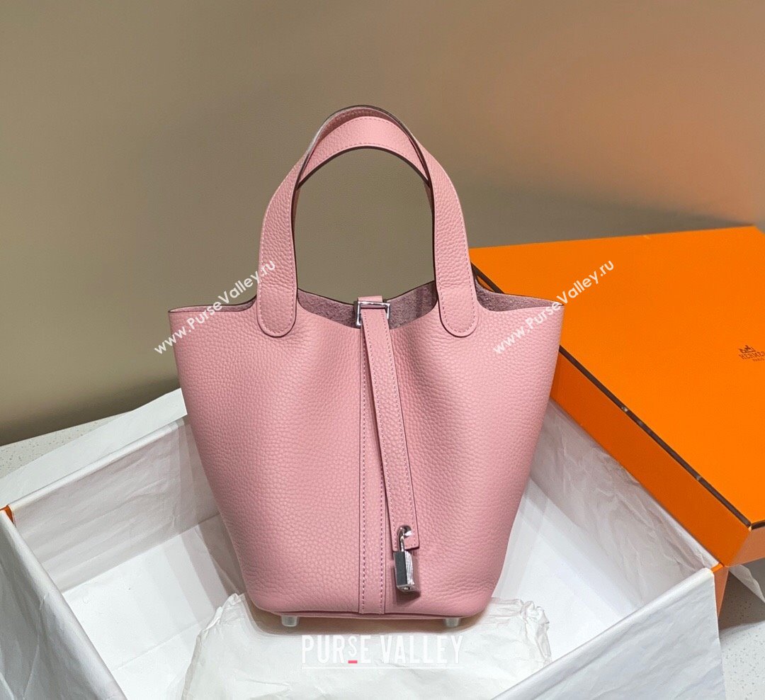 Hermes Picotin Lock Mini Bag 18cm in Togo Calfskin Leather Pink/Silver 2025 (FL-250809036)