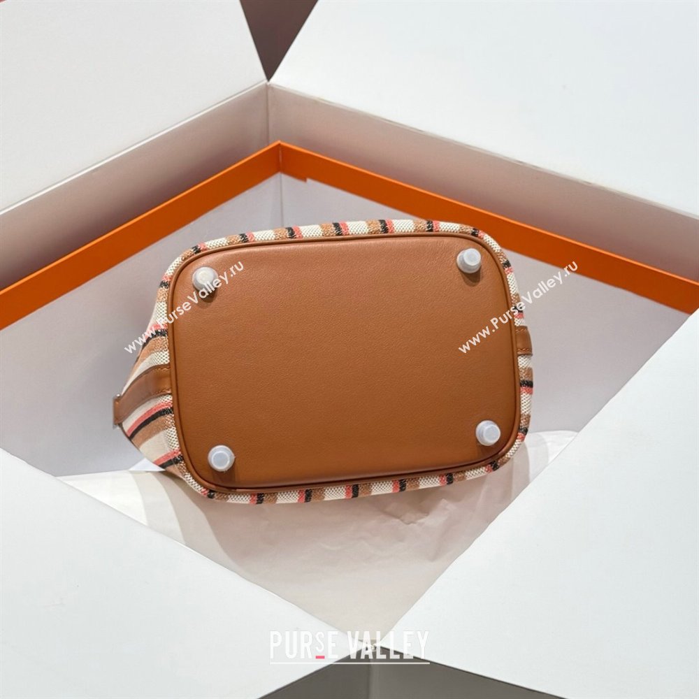 Hermes Picotin Lock Mini Bag 18cm in Striped Canvas and Calfskin Brown 2025 ( Half Handmade) (FL-250809038)