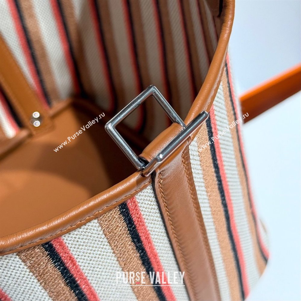 Hermes Picotin Lock Mini Bag 18cm in Striped Canvas and Calfskin Brown 2025 ( Half Handmade) (FL-250809038)