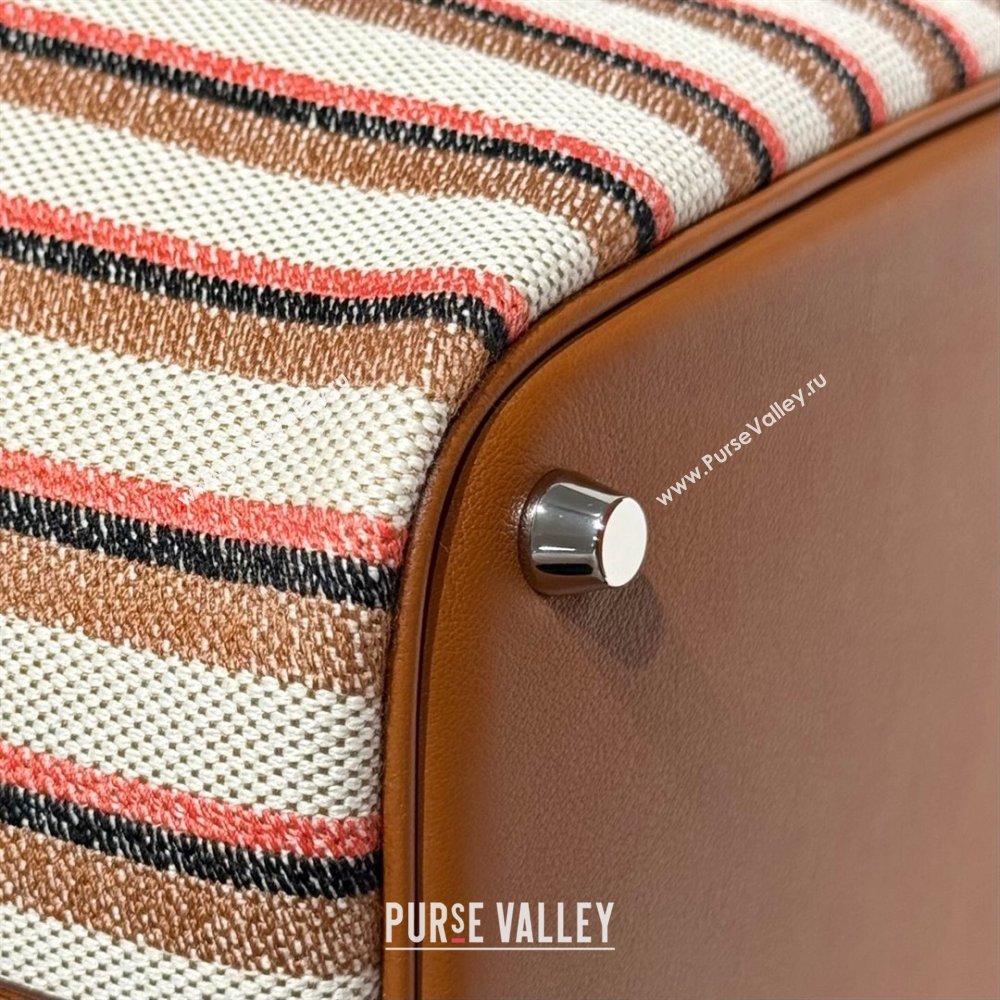 Hermes Picotin Lock Mini Bag 18cm in Striped Canvas and Calfskin Brown 2025 ( Half Handmade) (FL-250809038)