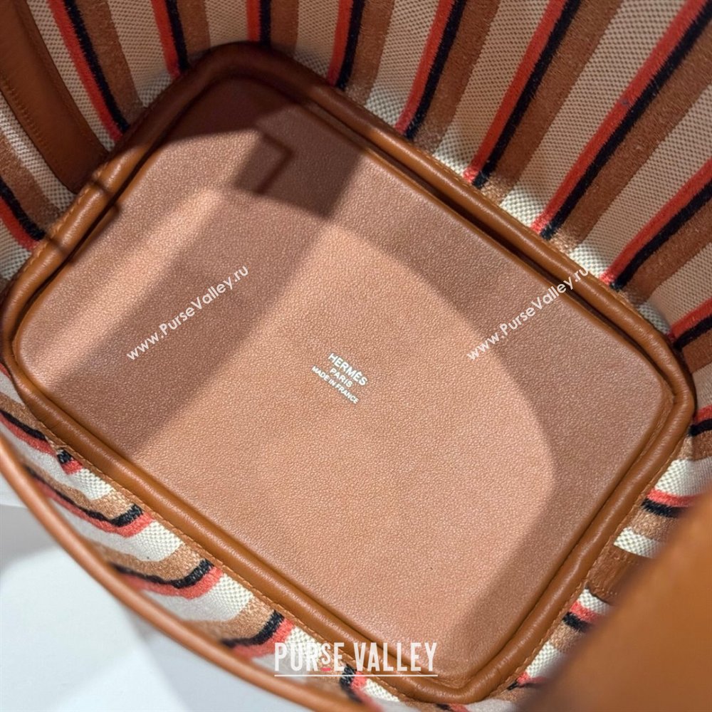 Hermes Picotin Lock Mini Bag 18cm in Striped Canvas and Calfskin Brown 2025 ( Half Handmade) (FL-250809038)