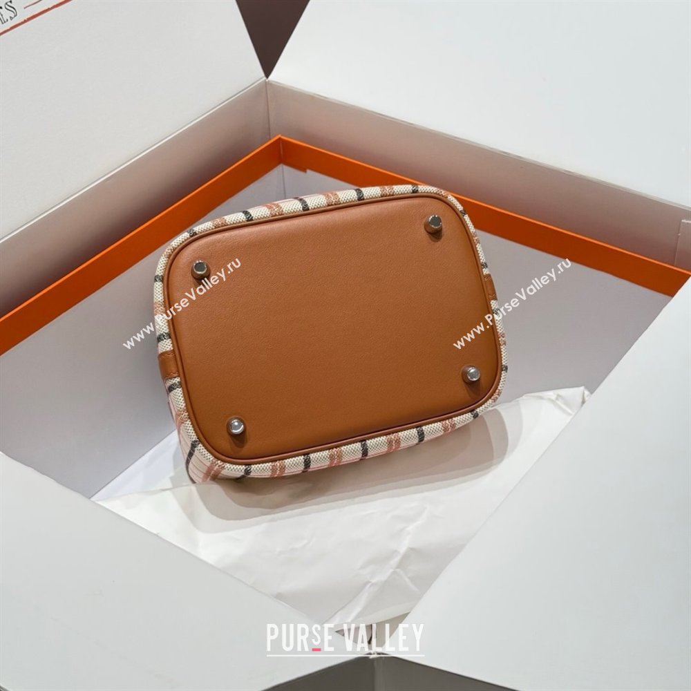 Hermes Picotin Lock Mini Bag 18cm in Plaid Canvas and Calfskin Brown 2025 ( Half Handmade) (FL-250809039)