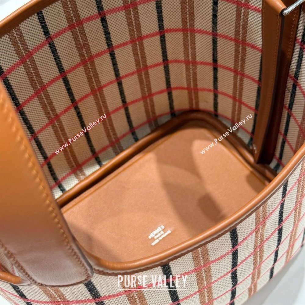 Hermes Picotin Lock Mini Bag 18cm in Plaid Canvas and Calfskin Brown 2025 ( Half Handmade) (FL-250809039)