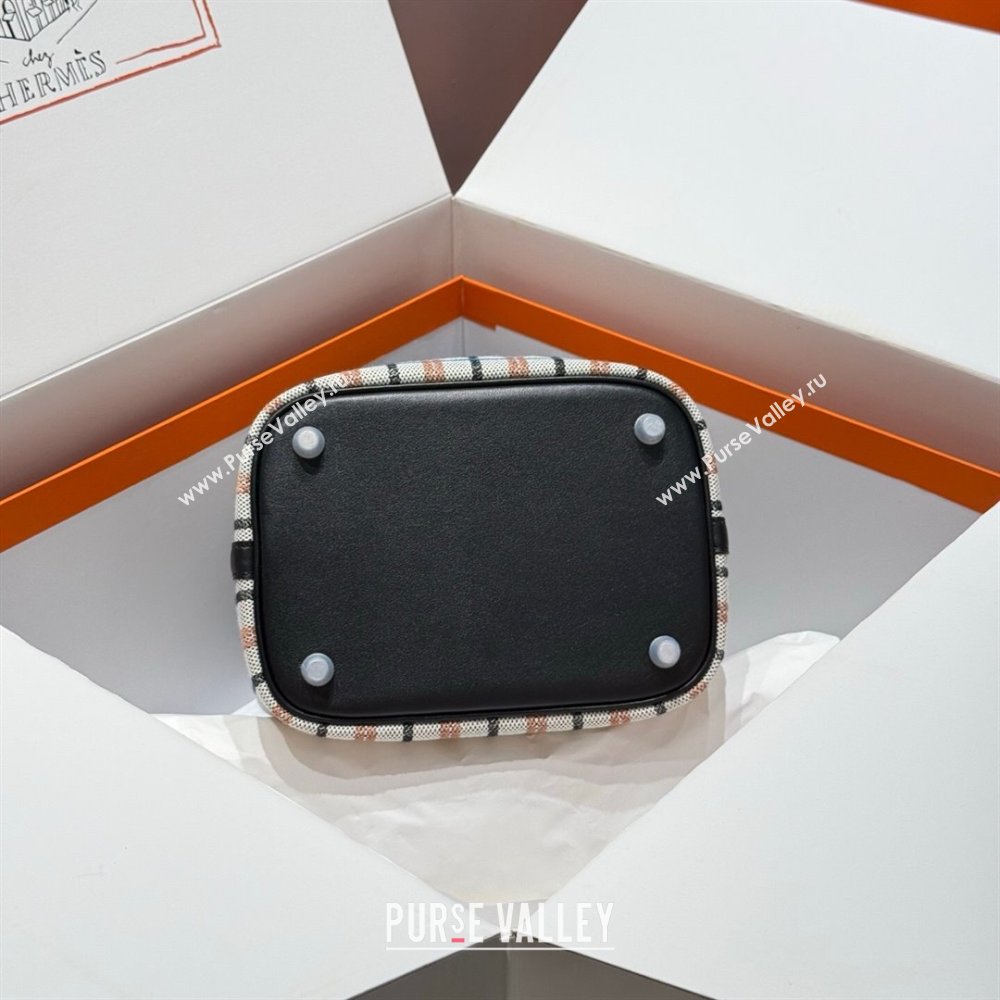 Hermes Picotin Lock Mini Bag 18cm in Plaid Canvas and Calfskin Black/Silver 2025 ( Half Handmade) (FL-250809040)