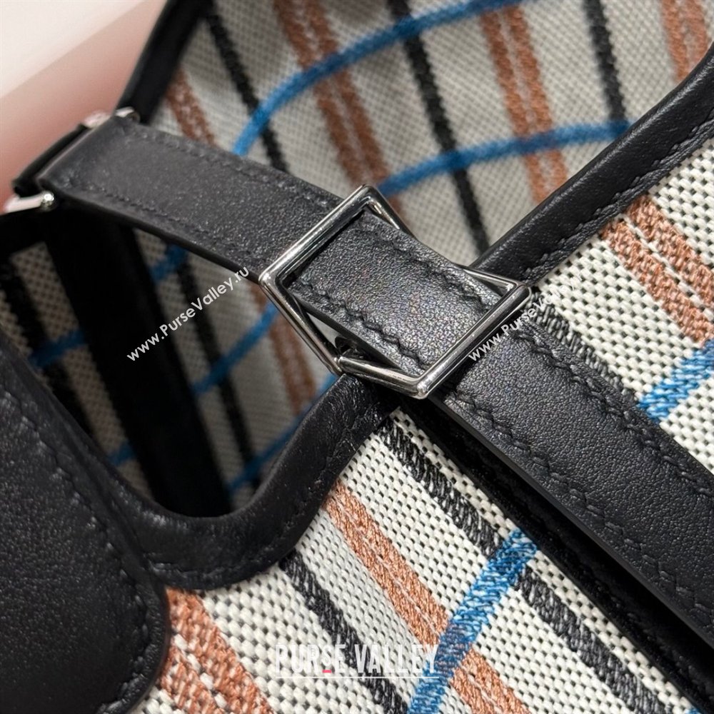 Hermes Picotin Lock Mini Bag 18cm in Plaid Canvas and Calfskin Black/Silver 2025 ( Half Handmade) (FL-250809040)