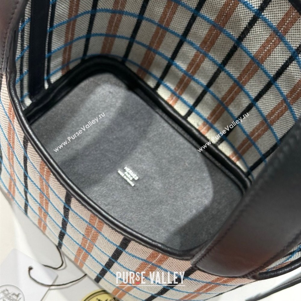 Hermes Picotin Lock Mini Bag 18cm in Plaid Canvas and Calfskin Black/Silver 2025 ( Half Handmade) (FL-250809040)