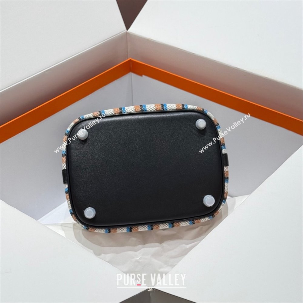 Hermes Picotin Lock Mini Bag 18cm in Striped Canvas and Calfskin Black/Silver 2025 ( Half Handmade) (FL-250809041)