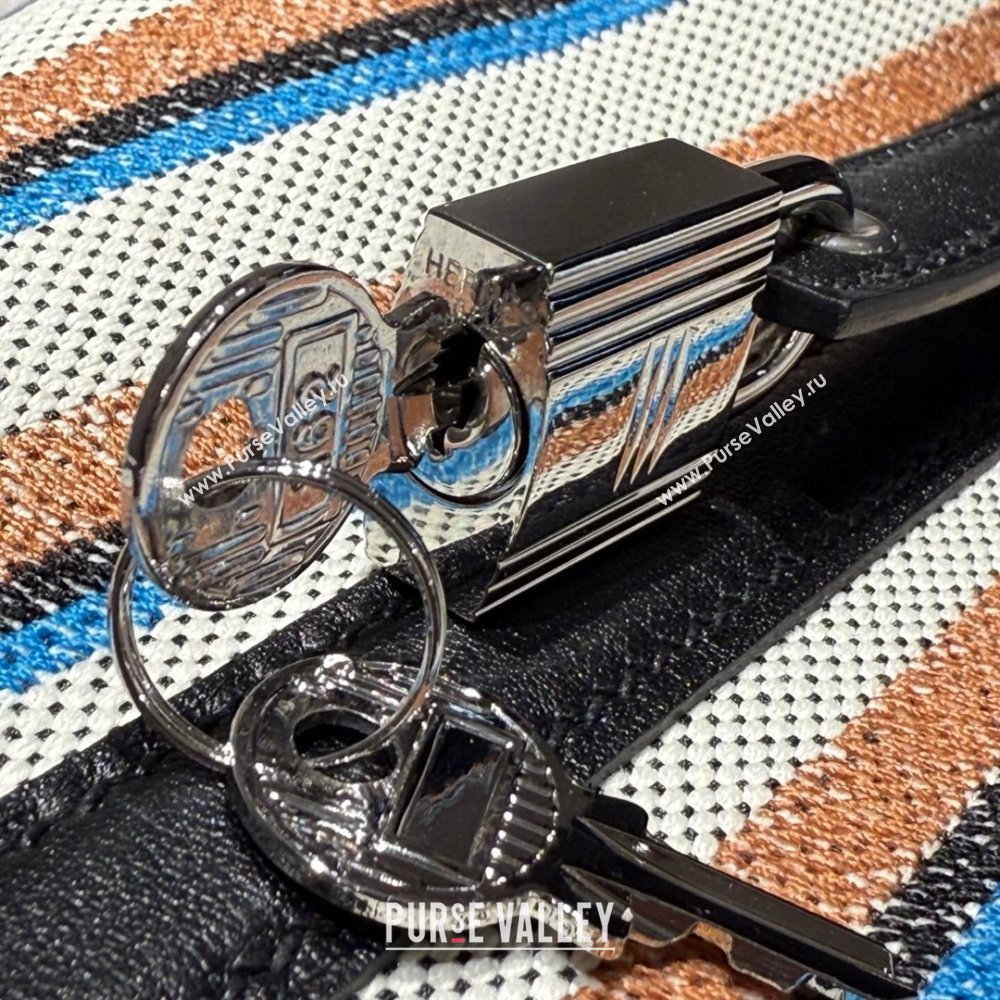 Hermes Picotin Lock Mini Bag 18cm in Striped Canvas and Calfskin Black/Silver 2025 ( Half Handmade) (FL-250809041)