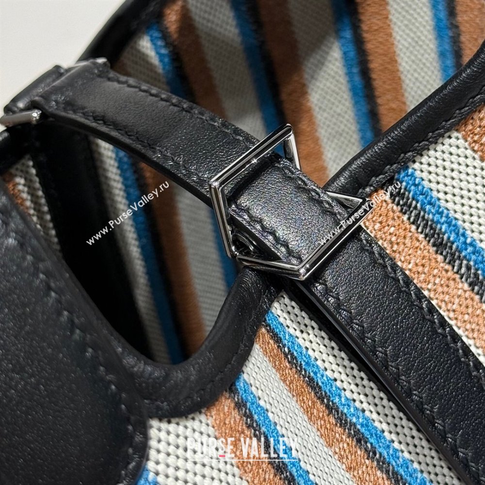Hermes Picotin Lock Mini Bag 18cm in Striped Canvas and Calfskin Black/Silver 2025 ( Half Handmade) (FL-250809041)
