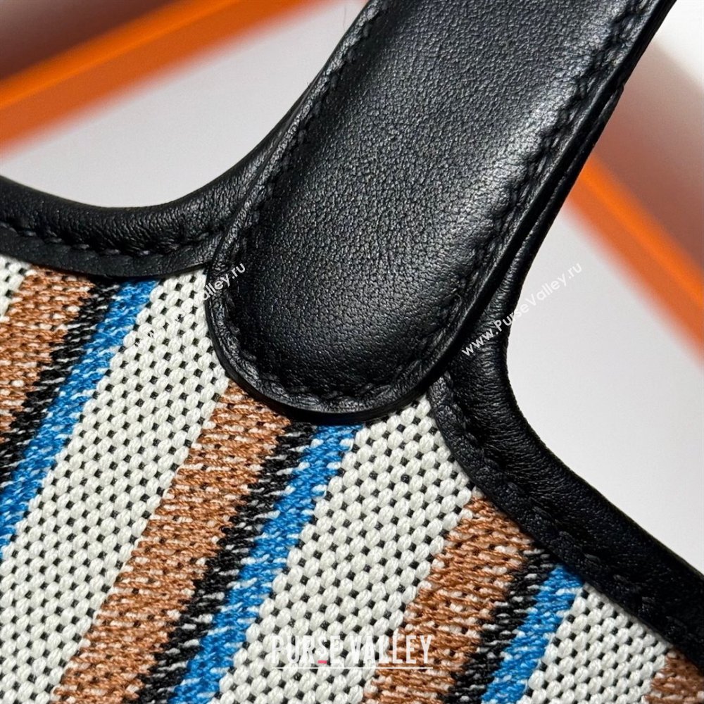Hermes Picotin Lock Mini Bag 18cm in Striped Canvas and Calfskin Black/Silver 2025 ( Half Handmade) (FL-250809041)