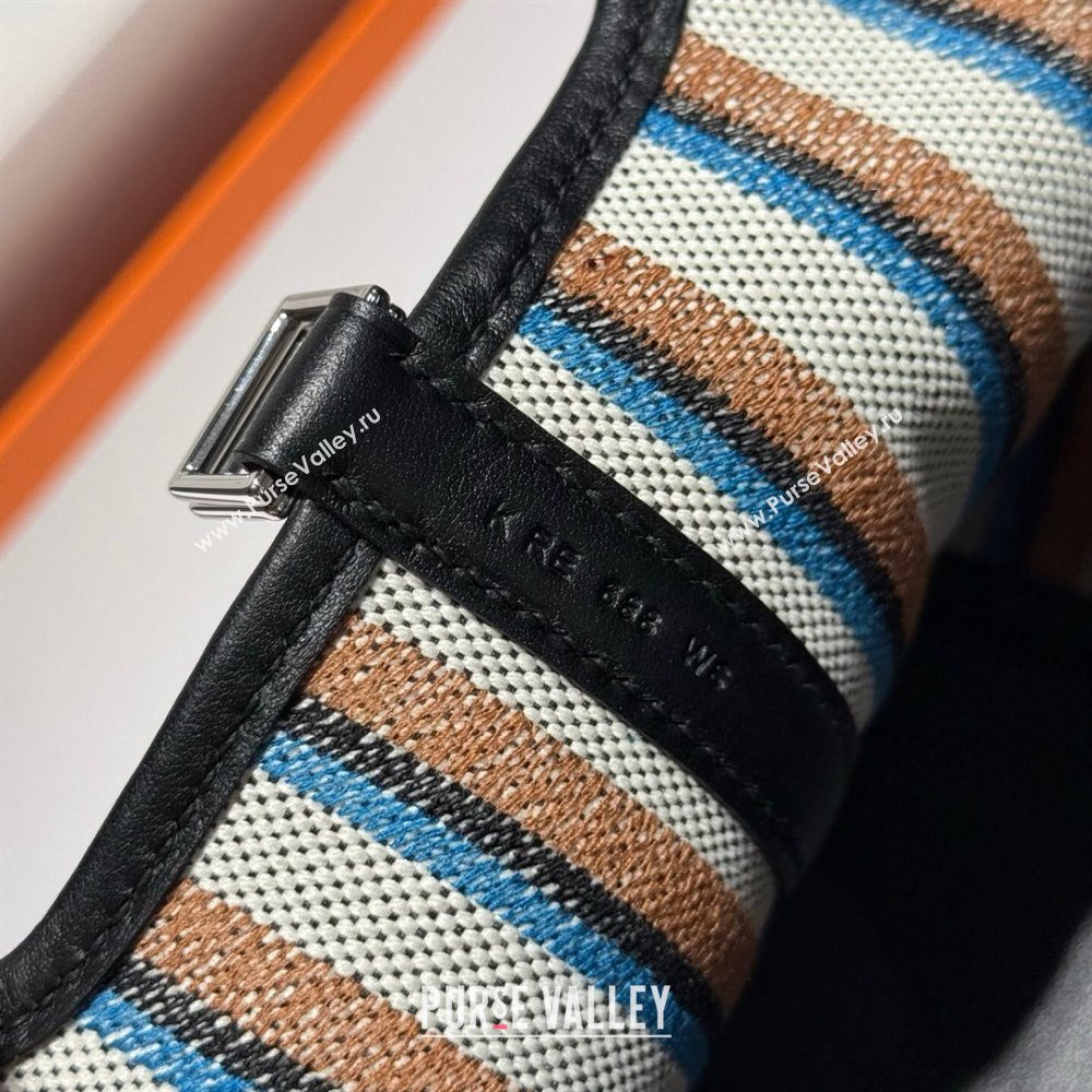 Hermes Picotin Lock Mini Bag 18cm in Striped Canvas and Calfskin Black/Silver 2025 ( Half Handmade) (FL-250809041)