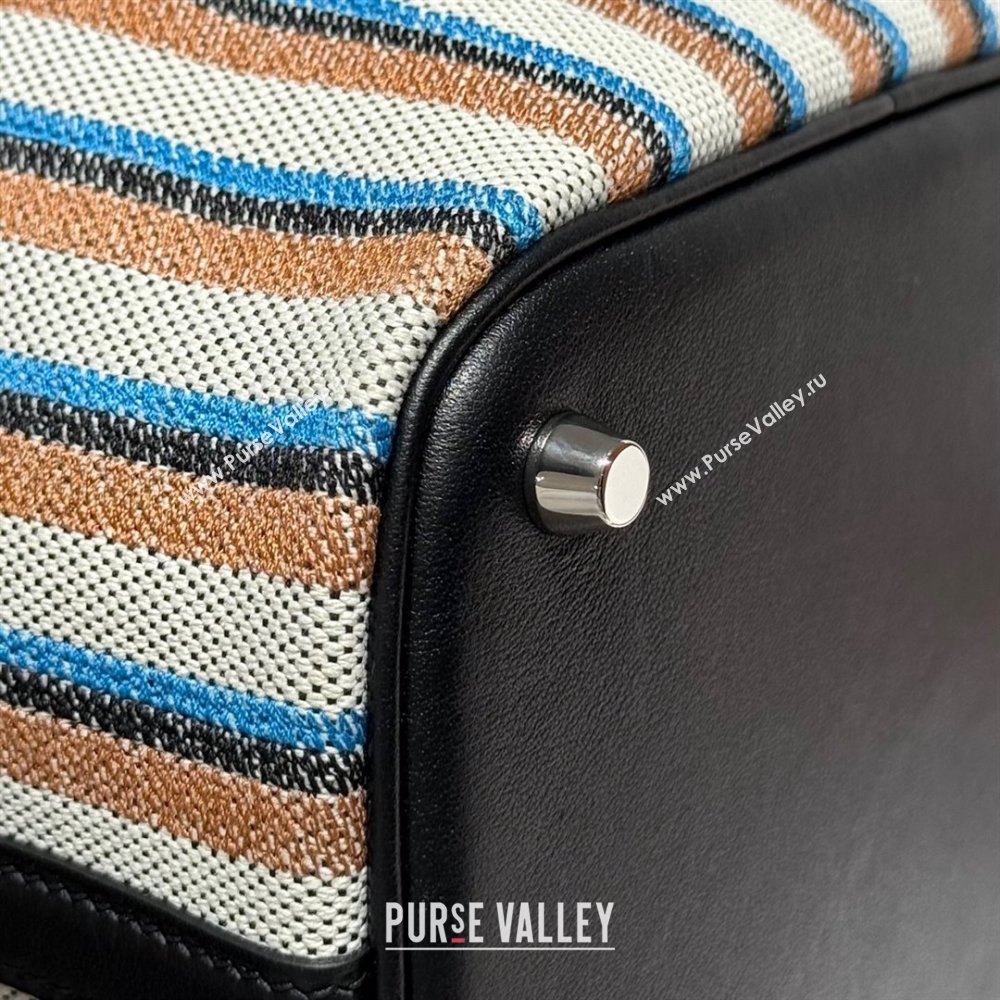 Hermes Picotin Lock Mini Bag 18cm in Striped Canvas and Calfskin Black/Silver 2025 ( Half Handmade) (FL-250809041)