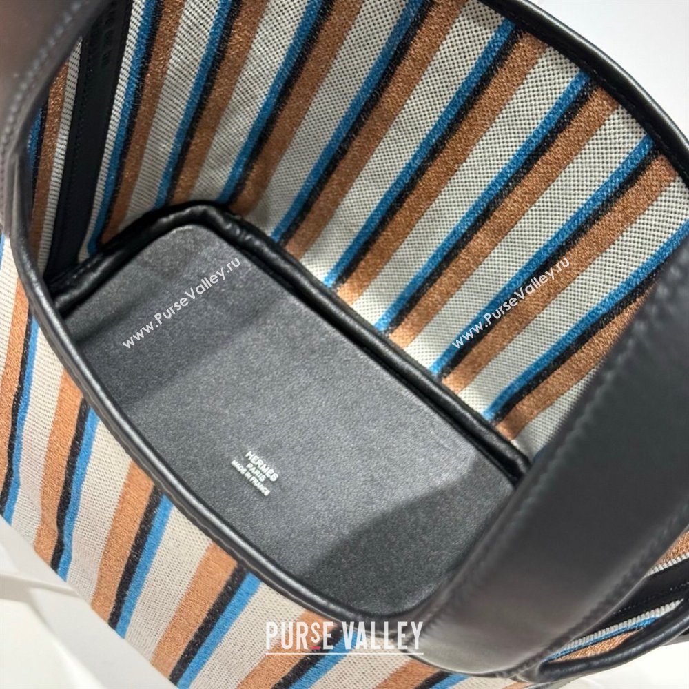Hermes Picotin Lock Mini Bag 18cm in Striped Canvas and Calfskin Black/Silver 2025 ( Half Handmade) (FL-250809041)