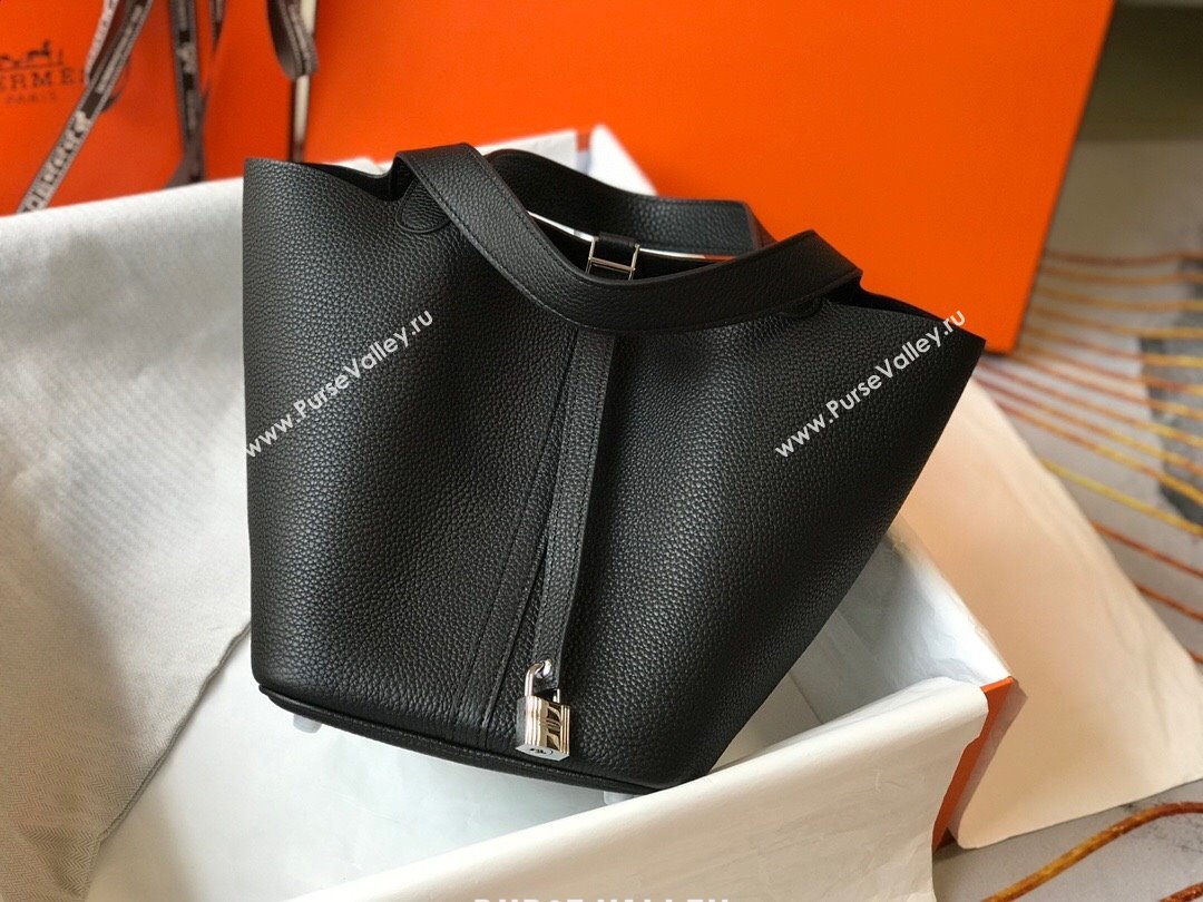 Hermes Picotin Lock Mini Bag 18cm in Togo Calfskin Leather Black/Silver 2025 (FL-250809002)