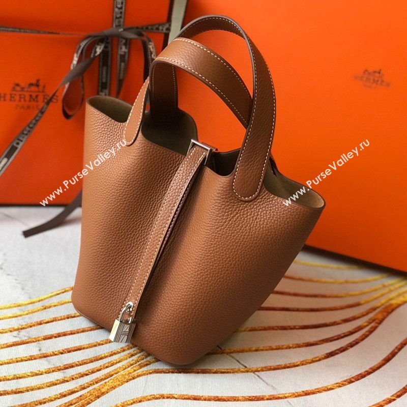 Hermes Picotin Lock Mini Bag 18cm in Togo Calfskin Leather Brown/Silver 2025 (FL-250809016)