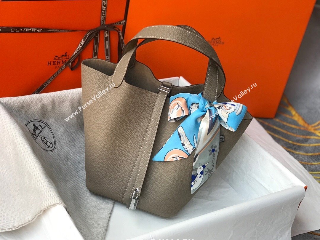 Hermes Picotin Lock Mini Bag 18cm in Togo Calfskin Leather Dove Grey/Silver 2025 (FL-250809017)
