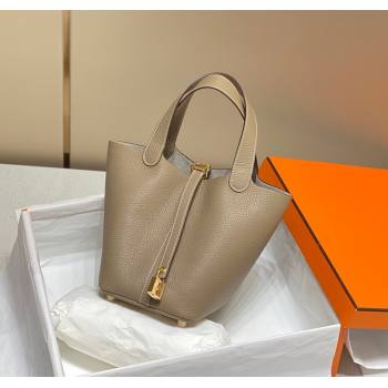 Hermes Picotin Lock Mini Bag 18cm in Togo Calfskin Leather Dove Grey/Gold 2025 (FL-250809018)