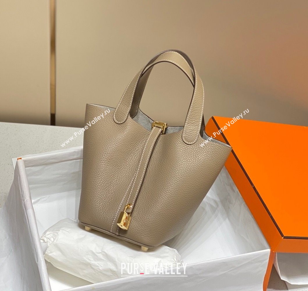 Hermes Picotin Lock Mini Bag 18cm in Togo Calfskin Leather Dove Grey/Gold 2025 (FL-250809018)