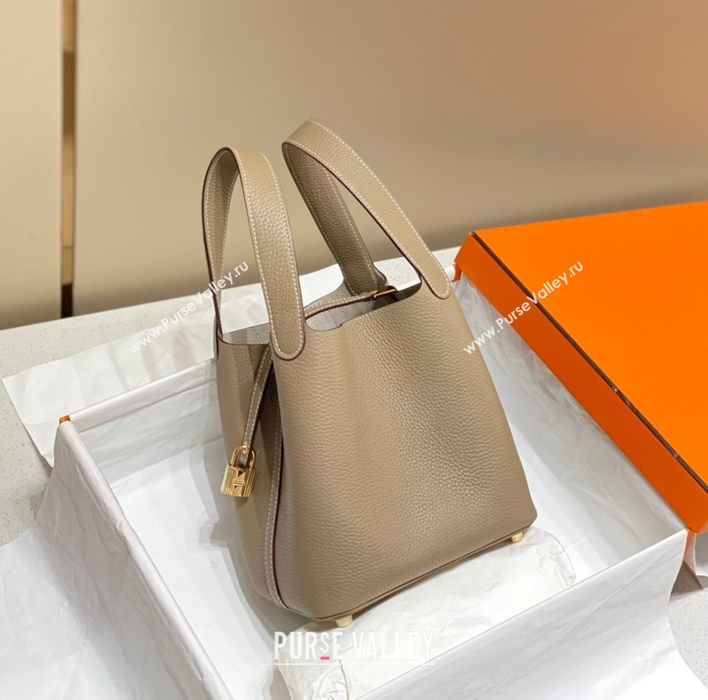 Hermes Picotin Lock Mini Bag 18cm in Togo Calfskin Leather Dove Grey/Gold 2025 (FL-250809018)