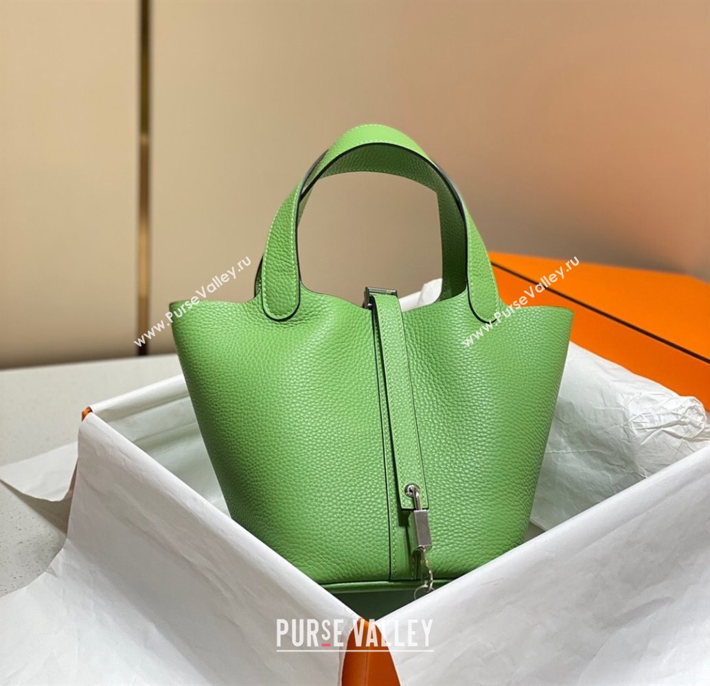 Hermes Picotin Lock Mini Bag 18cm in Togo Calfskin Leather Avocado Green/Silver 2025 (FL-250809014)