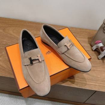 Hermes Paris Loafers in Suede with H Grey 2025 H082005 (XC-250820041)