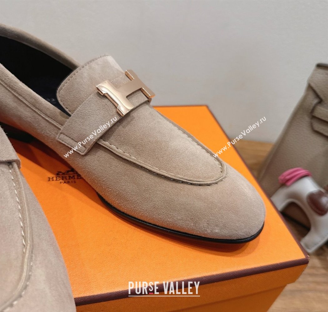 Hermes Paris Loafers in Suede with H Grey 2025 H082005 (XC-250820041)