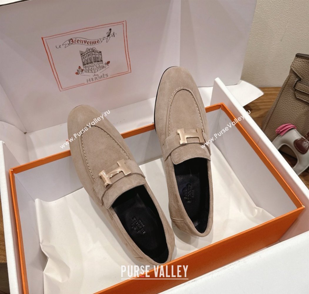 Hermes Paris Loafers in Suede with H Grey 2025 H082005 (XC-250820041)