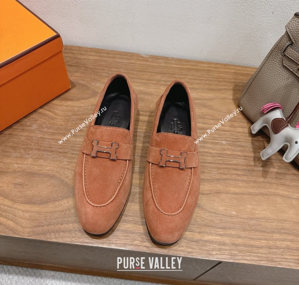 Hermes Paris Loafers in Suede with H Brown 2025 H082005 (XC-250820044)
