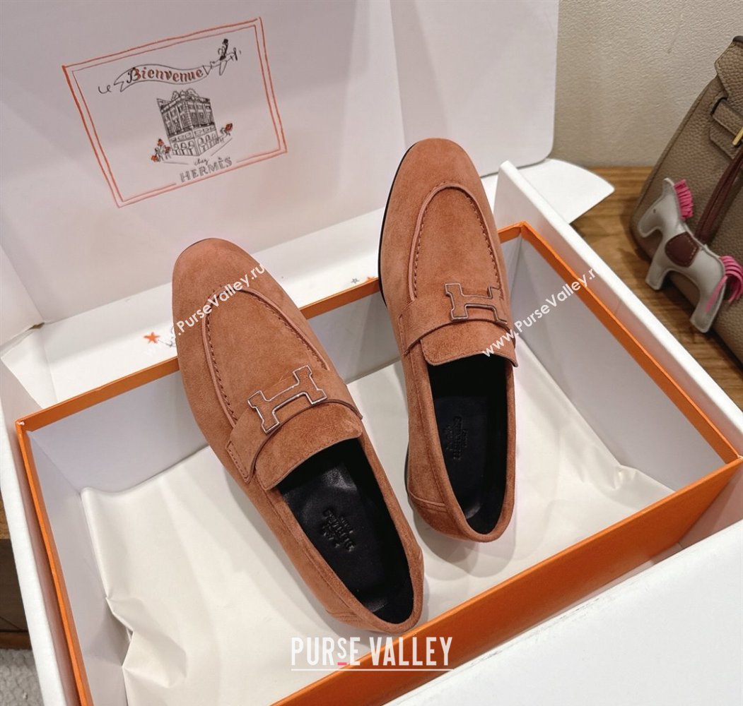 Hermes Paris Loafers in Suede with H Brown 2025 H082005 (XC-250820044)