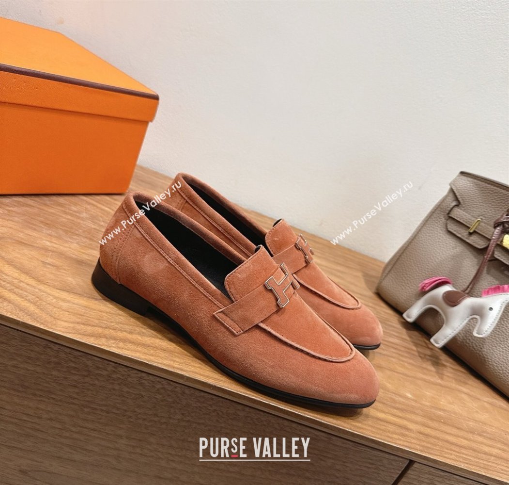 Hermes Paris Loafers in Suede with H Brown 2025 H082005 (XC-250820044)
