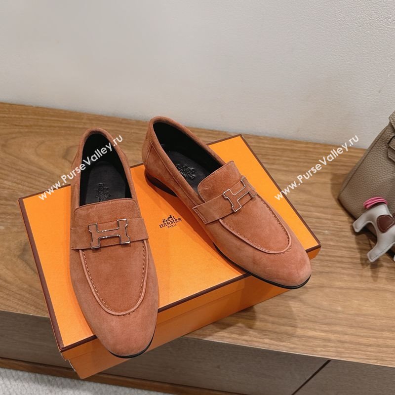 Hermes Paris Loafers in Suede with H Brown 2025 H082005 (XC-250820044)