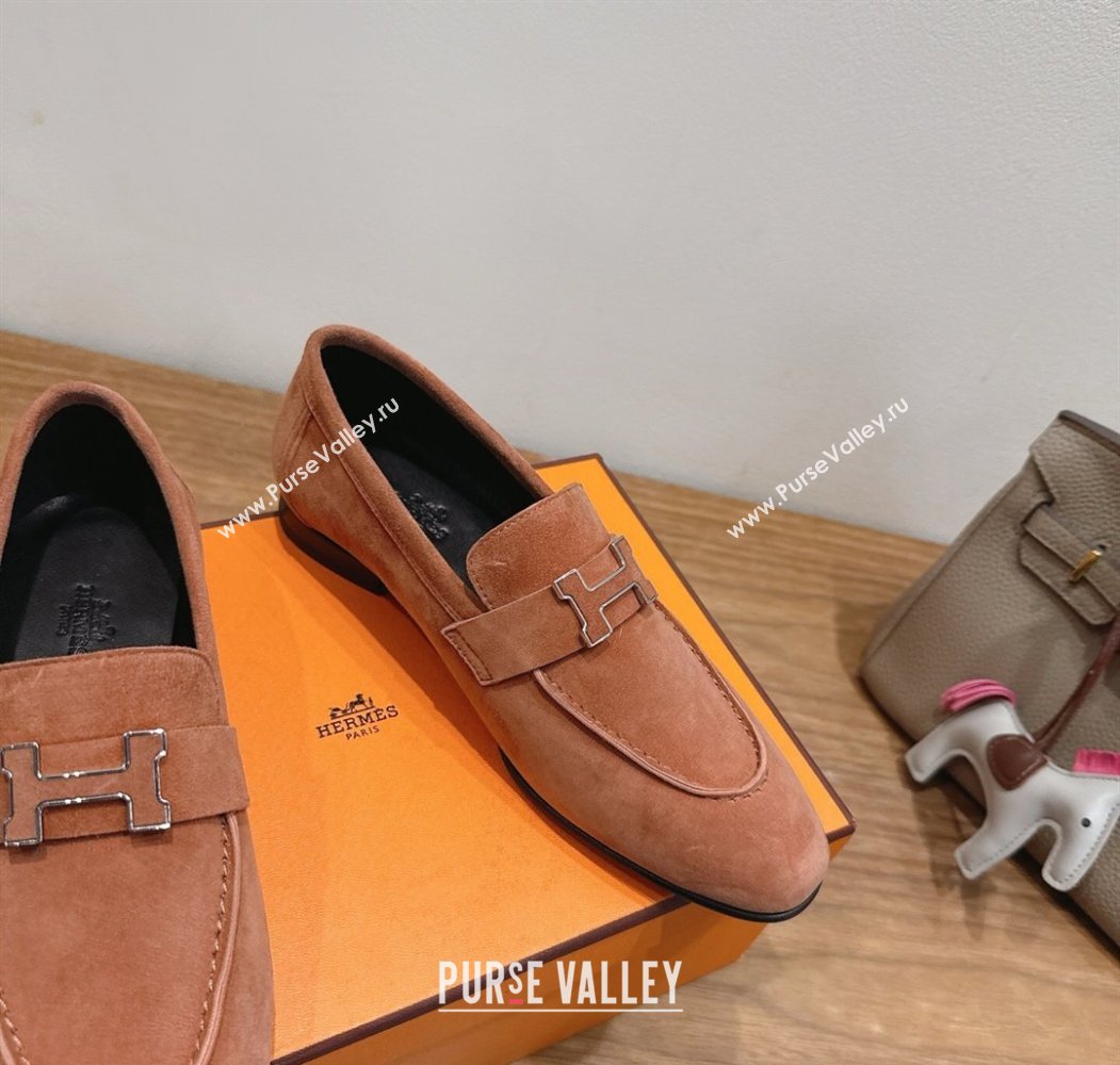 Hermes Paris Loafers in Suede with H Brown 2025 H082005 (XC-250820044)