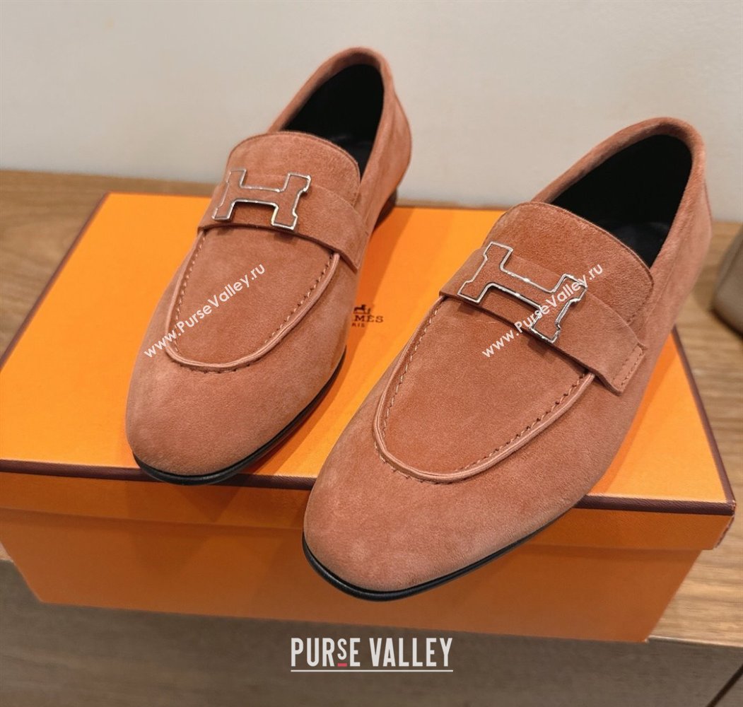 Hermes Paris Loafers in Suede with H Brown 2025 H082005 (XC-250820044)