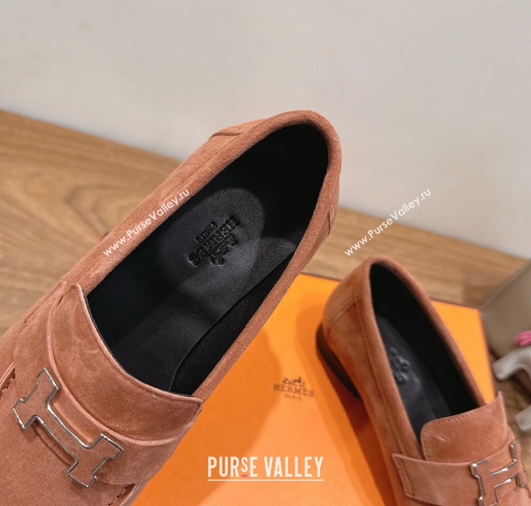 Hermes Paris Loafers in Suede with H Brown 2025 H082005 (XC-250820044)