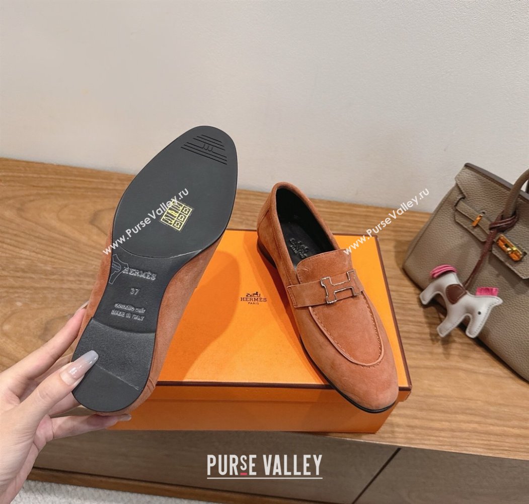 Hermes Paris Loafers in Suede with H Brown 2025 H082005 (XC-250820044)