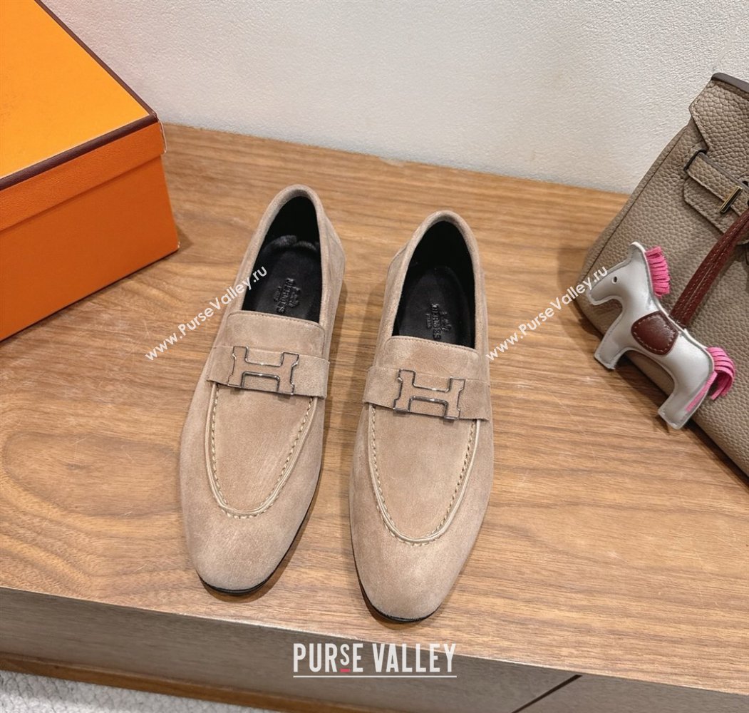 Hermes Paris Loafers in Suede with H Beige 2025 H082005 (XC-250820045)