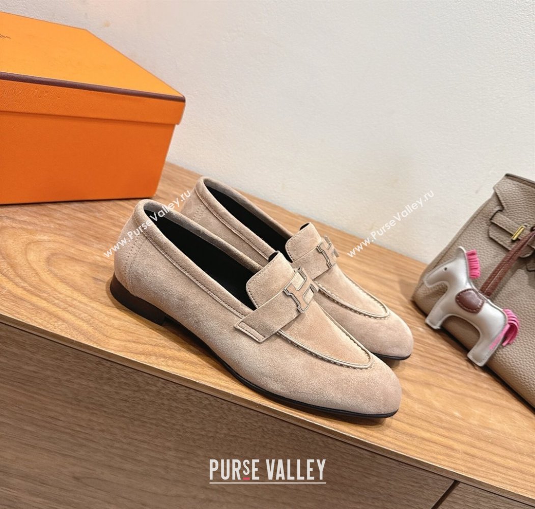 Hermes Paris Loafers in Suede with H Beige 2025 H082005 (XC-250820045)