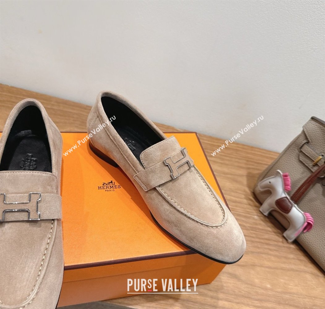 Hermes Paris Loafers in Suede with H Beige 2025 H082005 (XC-250820045)