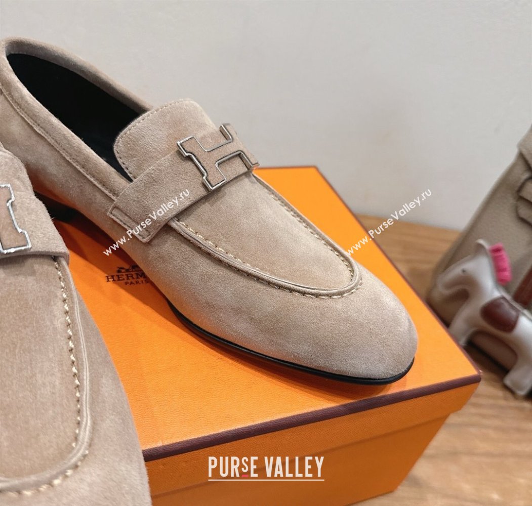 Hermes Paris Loafers in Suede with H Beige 2025 H082005 (XC-250820045)
