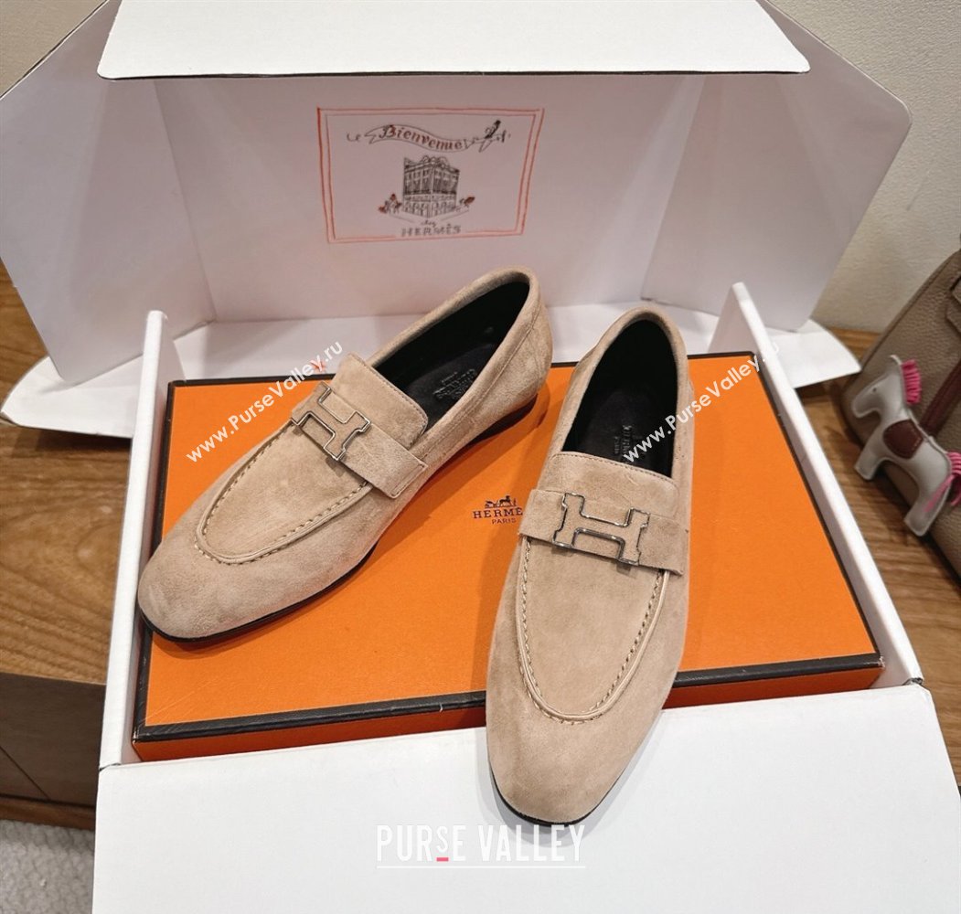 Hermes Paris Loafers in Suede with H Beige 2025 H082005 (XC-250820045)