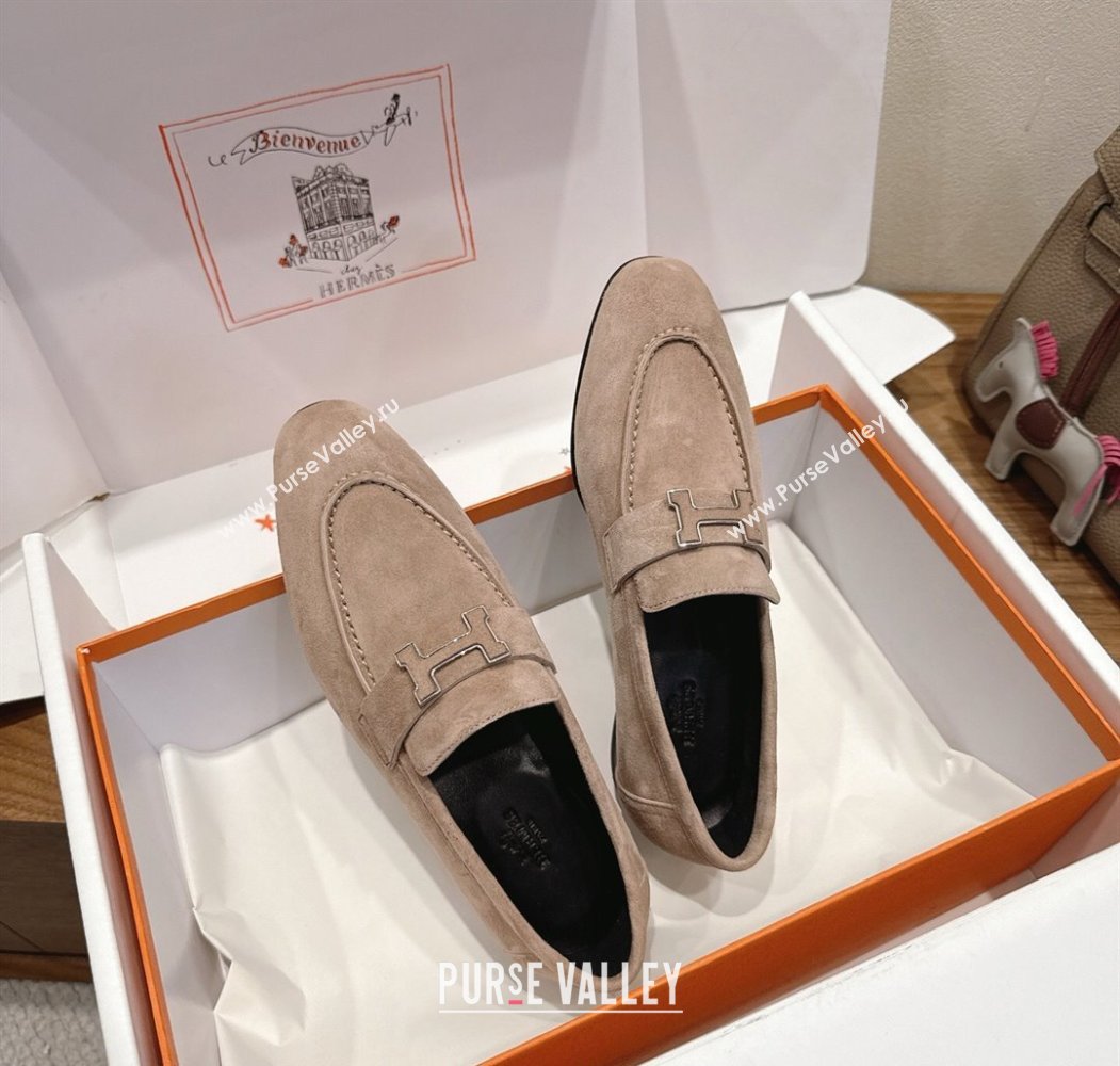 Hermes Paris Loafers in Suede with H Beige 2025 H082005 (XC-250820045)