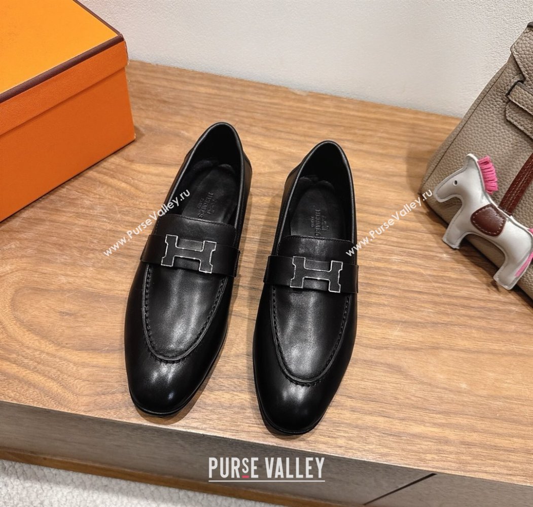 Hermes Paris Loafers in Calfskin Leather with H Black 2025 H082005 (XC-250820033)