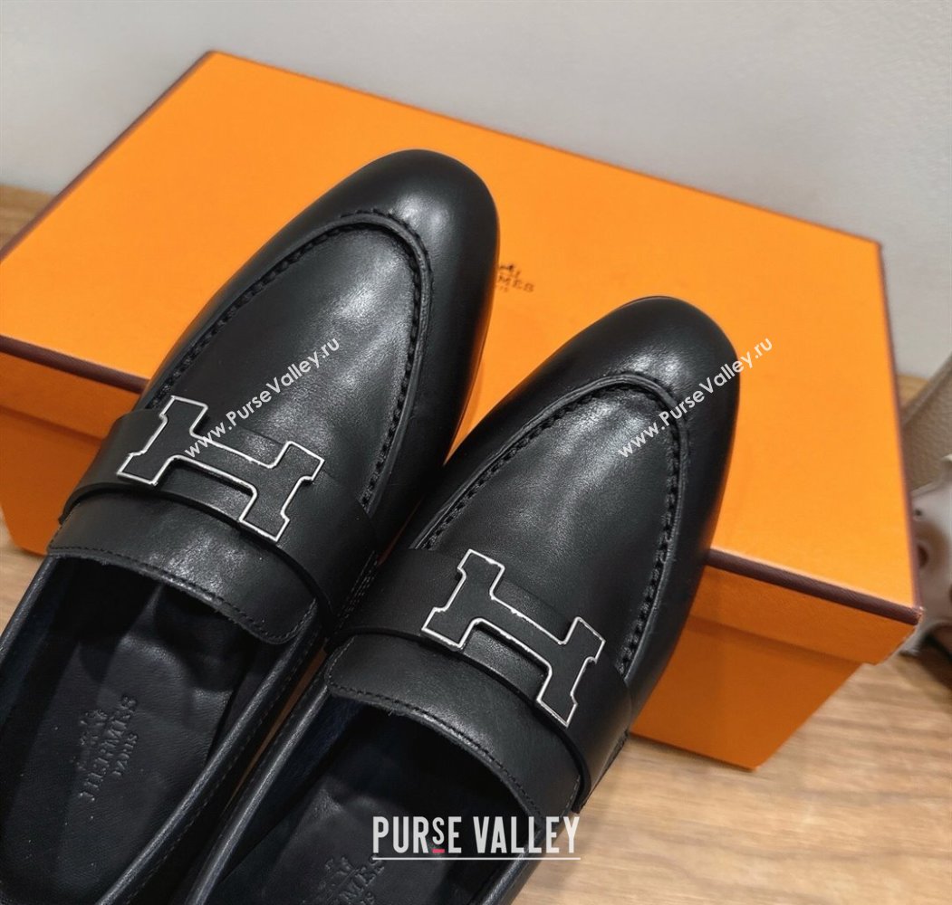 Hermes Paris Loafers in Calfskin Leather with H Black 2025 H082005 (XC-250820033)