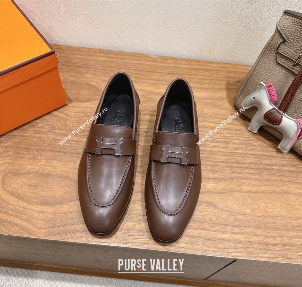Hermes Paris Loafers in Calfskin Leather with H Taupe 2025 H082005 (XC-250820036)