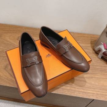 Hermes Paris Loafers in Calfskin Leather with H Taupe 2025 H082005 (XC-250820036)