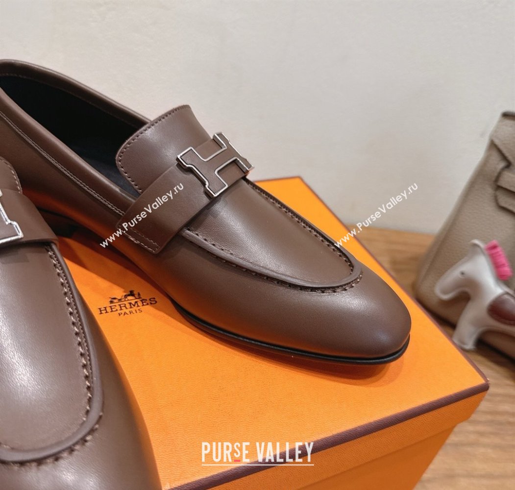 Hermes Paris Loafers in Calfskin Leather with H Taupe 2025 H082005 (XC-250820036)