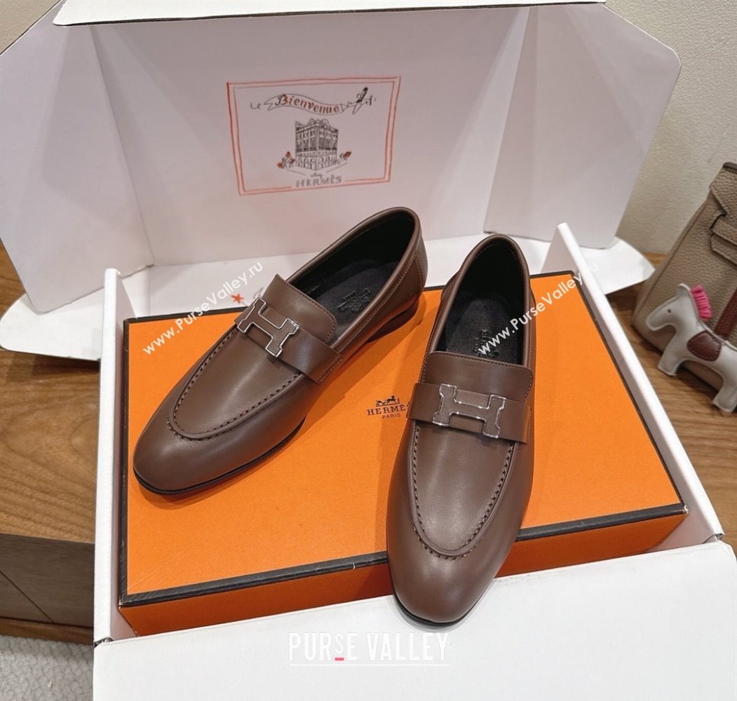 Hermes Paris Loafers in Calfskin Leather with H Taupe 2025 H082005 (XC-250820036)