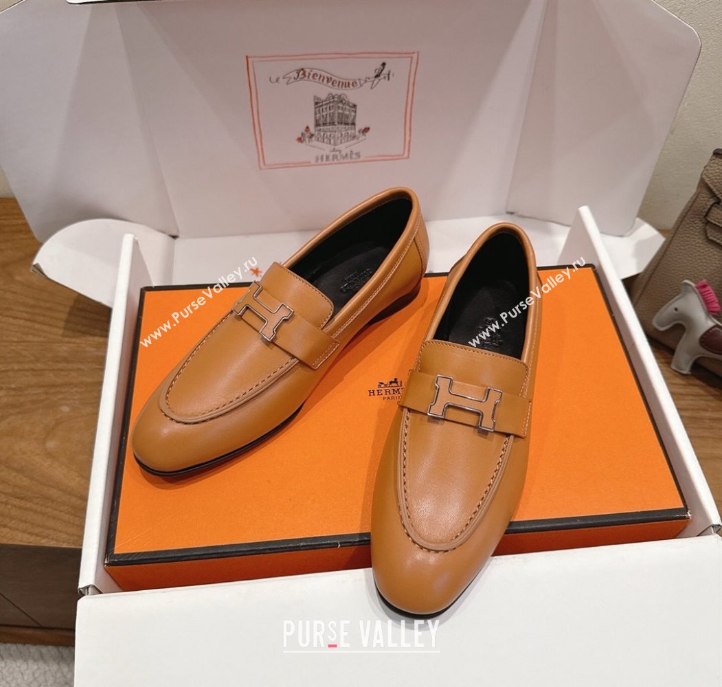 Hermes Paris Loafers in Calfskin Leather with H Brown 2025 H082005 (XC-250820039)
