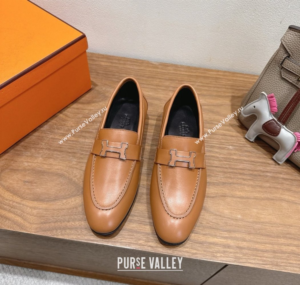 Hermes Paris Loafers in Calfskin Leather with H Brown 2025 H082005 (XC-250820039)